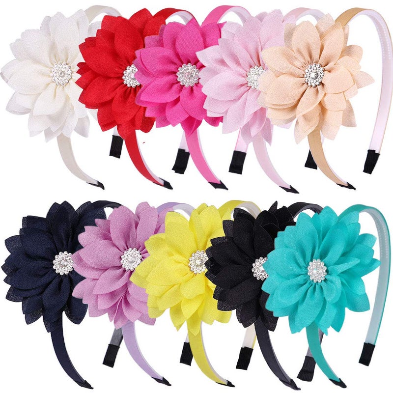 WANYU 10 Pcs Flower Bow Headbands For Girls,Toddler Headbands Chiffon Floral Kids Hair Bands Sparkle Cute 3.5 inch Bow Headpiece-Diademas Para NiÃ±as1 - Image 1